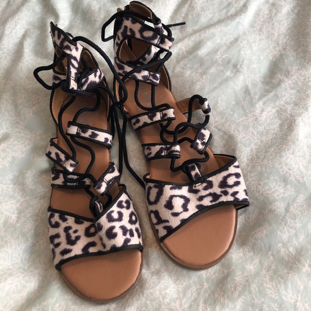Animal print gladiator sandals.